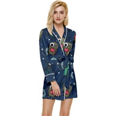 Monster Alien Pattern Seamless Background Long Sleeve Satin Robe by Hannah976