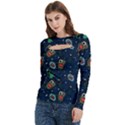 Monster Alien Pattern Seamless Background Women s Cut Out Long Sleeve T-Shirt View2