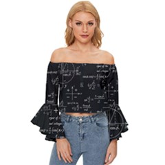 Mathematical Seamless Pattern With Geometric Shapes Formulas Off Shoulder Flutter Bell Sleeve Top by Hannah976