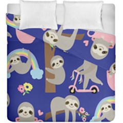 Hand Drawn Cute Sloth Pattern Background Duvet Cover Double Side (king Size) by Hannah976