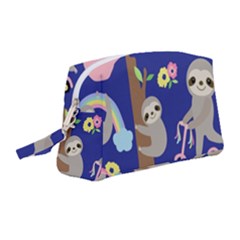 Hand Drawn Cute Sloth Pattern Background Wristlet Pouch Bag (medium) by Hannah976