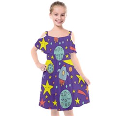 Card With Lovely Planets Kids  Cut Out Shoulders Chiffon Dress by Hannah976