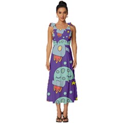 Card With Lovely Planets Tie-strap Tiered Midi Chiffon Dress by Hannah976