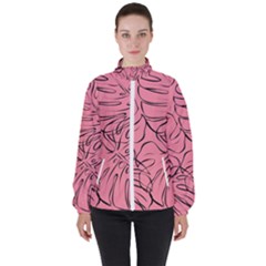 Pink Monstera Women s High Neck Windbreaker by ConteMonfrey