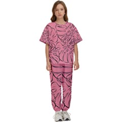 Pink Monstera Kids  T-shirt And Pants Sports Set by ConteMonfrey