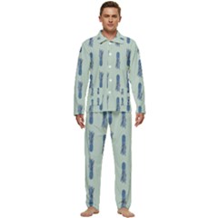 Blue King Pineapple  Men s Long Sleeve Velvet Pocket Pajamas Set by ConteMonfrey