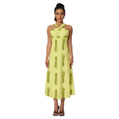 Yellow Pineapple Sleeveless Cross Front Cocktail Midi Chiffon Dress by ConteMonfrey