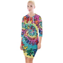 Grateful Dead Bears Tie Dye Vibrant Spiral Quarter Sleeve Hood Bodycon Dress by Bedest