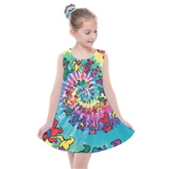 Grateful Dead Bears Tie Dye Vibrant Spiral Kids  Summer Dress by Bedest