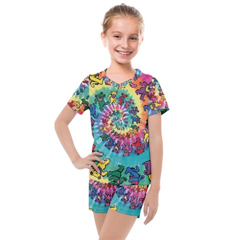 Grateful Dead Bears Tie Dye Vibrant Spiral Kids  Mesh T-shirt And Shorts Set by Bedest