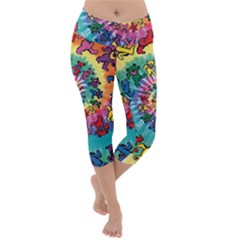 Grateful Dead Bears Tie Dye Vibrant Spiral Lightweight Velour Capri Yoga Leggings by Bedest