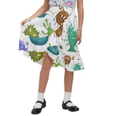 Dangerous Streptococcus Lactobacillus Staphylococcus Others Microbes Cartoon Style Vector Seamless P Kids  Ruffle Flared Wrap Midi Skirt by Ravend