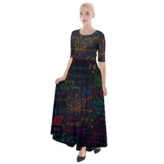 Mathematical Colorful Formulas Drawn By Hand Black Chalkboard Half Sleeves Maxi Dress by Ravend