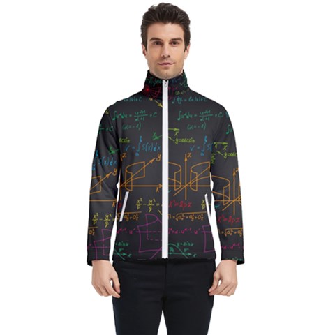 Mathematical Colorful Formulas Drawn By Hand Black Chalkboard Men s Bomber Jacket by Ravend