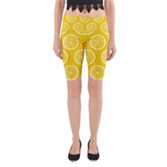 Lemon Fruits Slice Seamless Pattern Yoga Cropped Leggings by Ravend