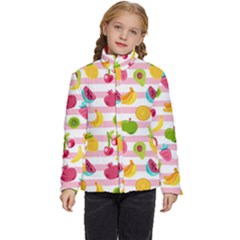 Tropical Fruits Berries Seamless Pattern Kids  Puffer Bubble Jacket Coat by Ravend