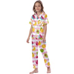 Tropical Fruits Berries Seamless Pattern Kids  Satin Short Sleeve Pajamas Set by Ravend