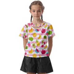 Tropical Fruits Berries Seamless Pattern Kids  Front Cut T-shirt by Ravend