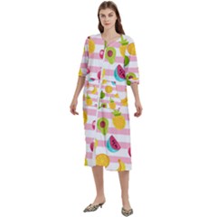 Tropical Fruits Berries Seamless Pattern Women s Cotton 3/4 Sleeve Night Gown by Ravend