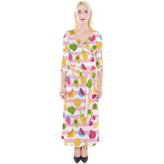 Tropical Fruits Berries Seamless Pattern Quarter Sleeve Wrap Maxi Dress by Ravend