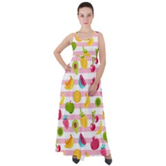 Tropical Fruits Berries Seamless Pattern Empire Waist Velour Maxi Dress by Ravend