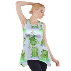 Cute Green Frogs Seamless Pattern Side Drop Tank Tunic by Ravend