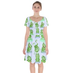 Cute Green Frogs Seamless Pattern Short Sleeve Bardot Dress by Ravend