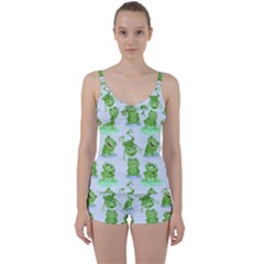 Cute Green Frogs Seamless Pattern Tie Front Two Piece Tankini by Ravend