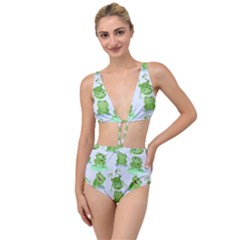 Cute Green Frogs Seamless Pattern Tied Up Two Piece Swimsuit by Ravend