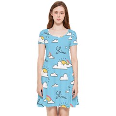 Seamless Pattern Vector Owl Cartoon With Bugs Inside Out Cap Sleeve Dress by Apen