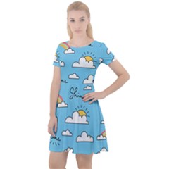 Seamless Pattern Vector Owl Cartoon With Bugs Cap Sleeve Velour Dress  by Apen