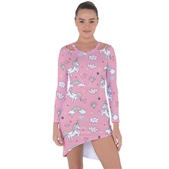 Cute Unicorn Seamless Pattern Asymmetric Cut-out Shift Dress by Apen