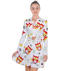 Seamless Pattern Vector Owl Cartoon With Bugs Long Sleeve Panel Dress by Apen