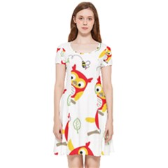 Seamless Pattern Vector Owl Cartoon With Bugs Inside Out Cap Sleeve Dress by Apen