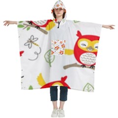 Seamless Pattern Vector Owl Cartoon With Bugs Women s Hooded Rain Ponchos by Apen