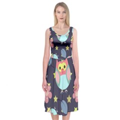 Owl Stars Pattern Background Midi Sleeveless Dress by Apen