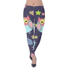 Owl Stars Pattern Background Velvet Leggings by Apen