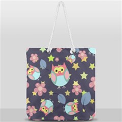 Owl Stars Pattern Background Full Print Rope Handle Tote (large) by Apen