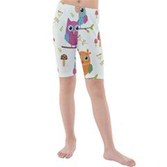 Forest Seamless Pattern With Cute Owls Kids  Mid Length Swim Shorts by Apen