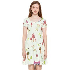 Forest Seamless Pattern With Cute Owls Inside Out Cap Sleeve Dress by Apen