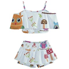 Forest Seamless Pattern With Cute Owls Kids  Off Shoulder Skirt Bikini by Apen