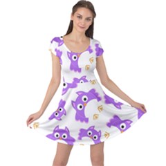 Purple Owl Pattern Background Cap Sleeve Dress by Apen