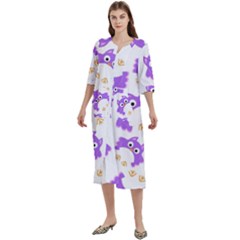 Purple Owl Pattern Background Women s Cotton 3/4 Sleeve Night Gown by Apen