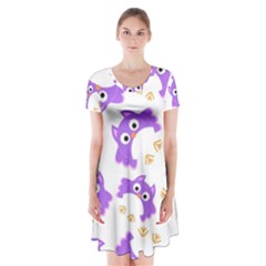 Purple Owl Pattern Background Short Sleeve V-neck Flare Dress by Apen