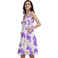 Purple Owl Pattern Background Sleeveless V-neck Skater Dress With Pockets by Apen