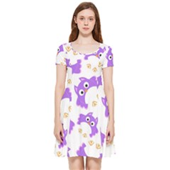 Purple Owl Pattern Background Inside Out Cap Sleeve Dress by Apen