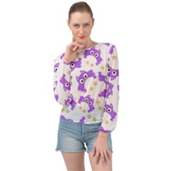 Purple Owl Pattern Background Banded Bottom Chiffon Top by Apen