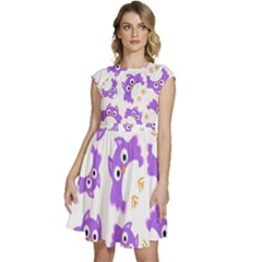 Purple Owl Pattern Background Cap Sleeve High Waist Dress by Apen