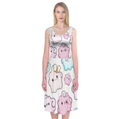 Cute Doodle Cartoon Seamless Pattern Midi Sleeveless Dress by Apen