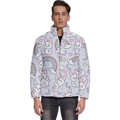 Seamless Pattern With Cute Rabbit Character Men s Puffer Bubble Jacket Coat by Apen